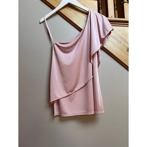 WHBM Medium One Shoulder‎ Draped Blouse Top Pink Asymmetrical Quiet Luxury Chic